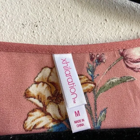 Xhilaration Women's Floral Print Short Sleeve V-Neck Button-Down Dress M pink - Picture 5 of 12